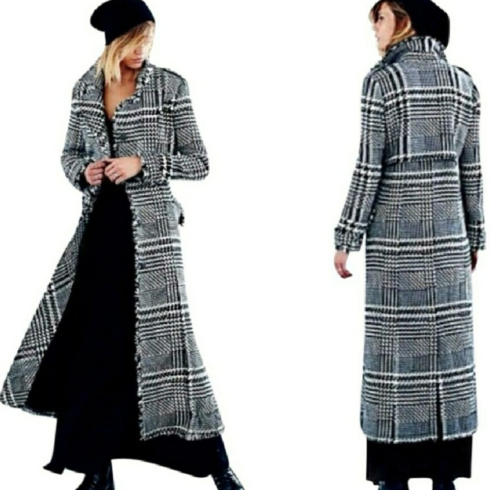 Free People Wool Houndstooth Maxi coat sz 8 NWT - Picture 3 of 7